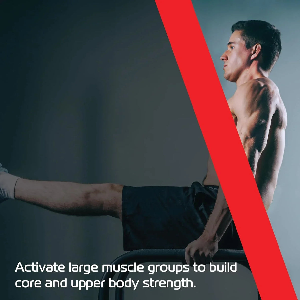Athlete demonstrating strength training on Parallettes Dip Bars XL, showcasing core engagement and upper body muscle activation