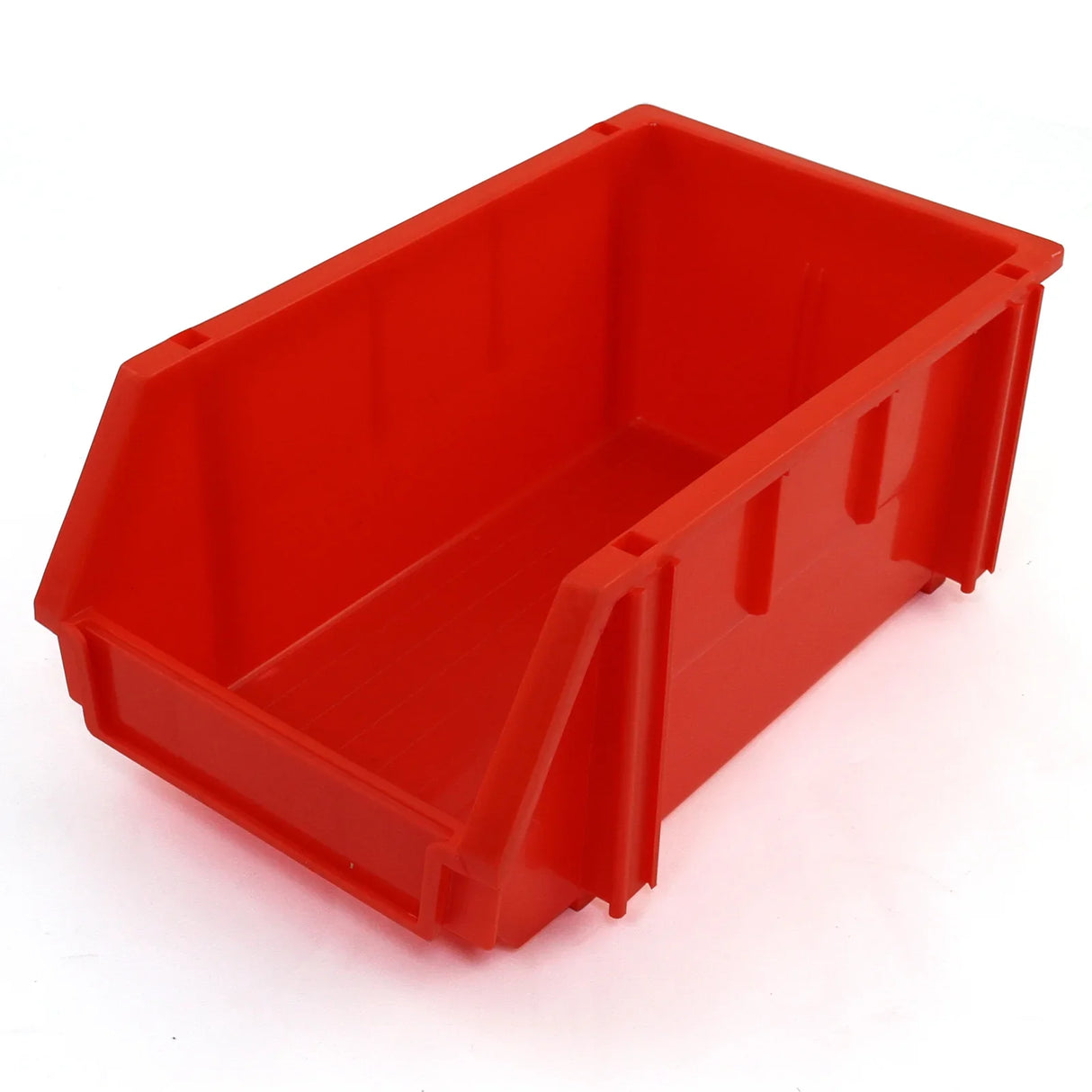 Bright red Firecracker Metal Van Racking storage bin with sturdy plastic construction, featuring a rectangular shape and open top for easy access