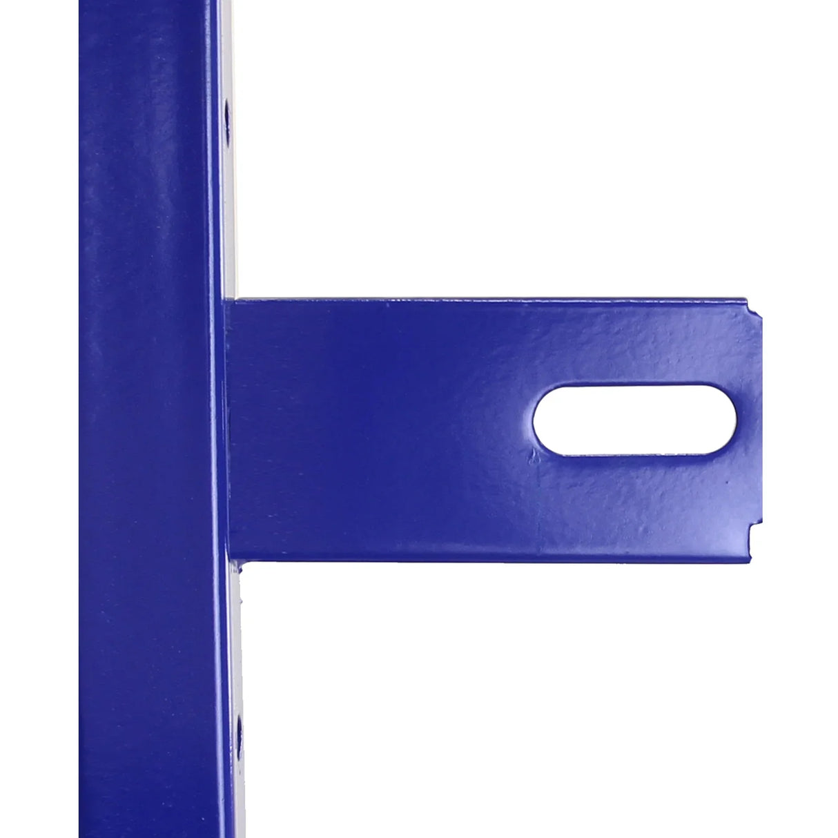 Blue metal bracket of the Monster Racking Lightning Van Shelving Unit, showcasing sturdy construction and precise cutouts for easy assembly