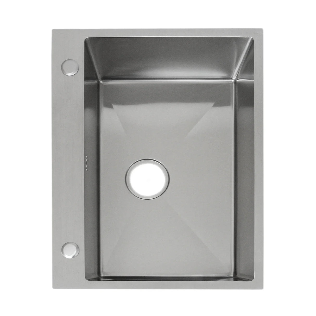 Single stainless steel sink with a sleek rectangular design, featuring a polished finish and pre-drilled faucet holes for easy installation