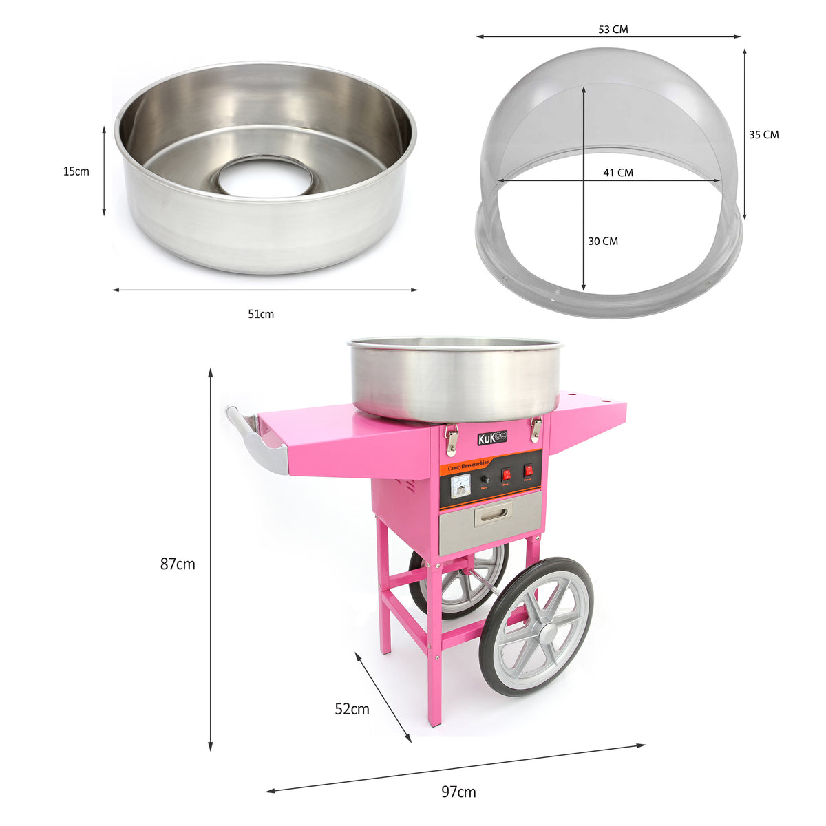 KuKoo Candy Floss Machine with Cart & Protective Dome