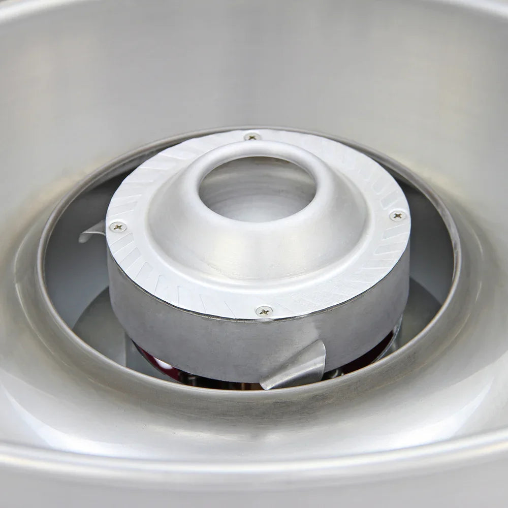 Stainless steel bowl interior of the KuKoo Candy Floss Machine, showcasing the central spinning head for creating fluffy cotton candy
