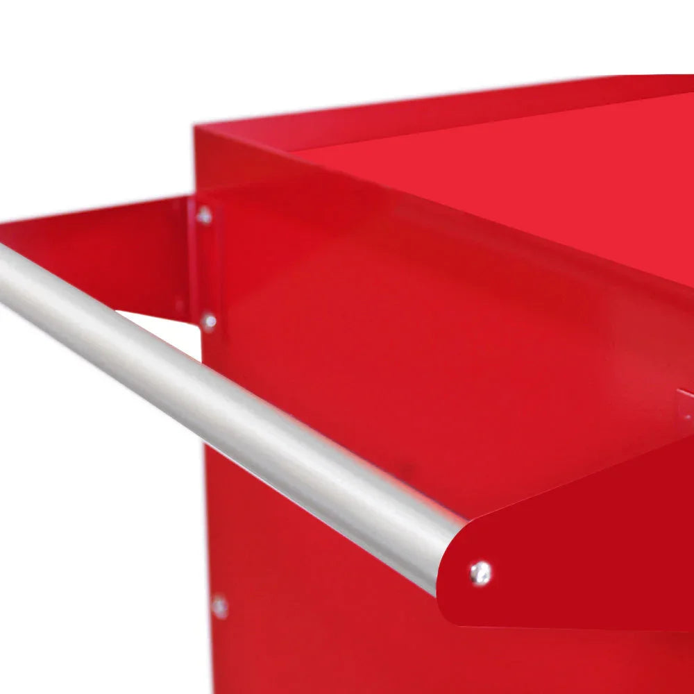 Bright red KuKoo popcorn machine cart featuring a sleek aluminum handle, perfect for serving fresh popcorn at events or parties