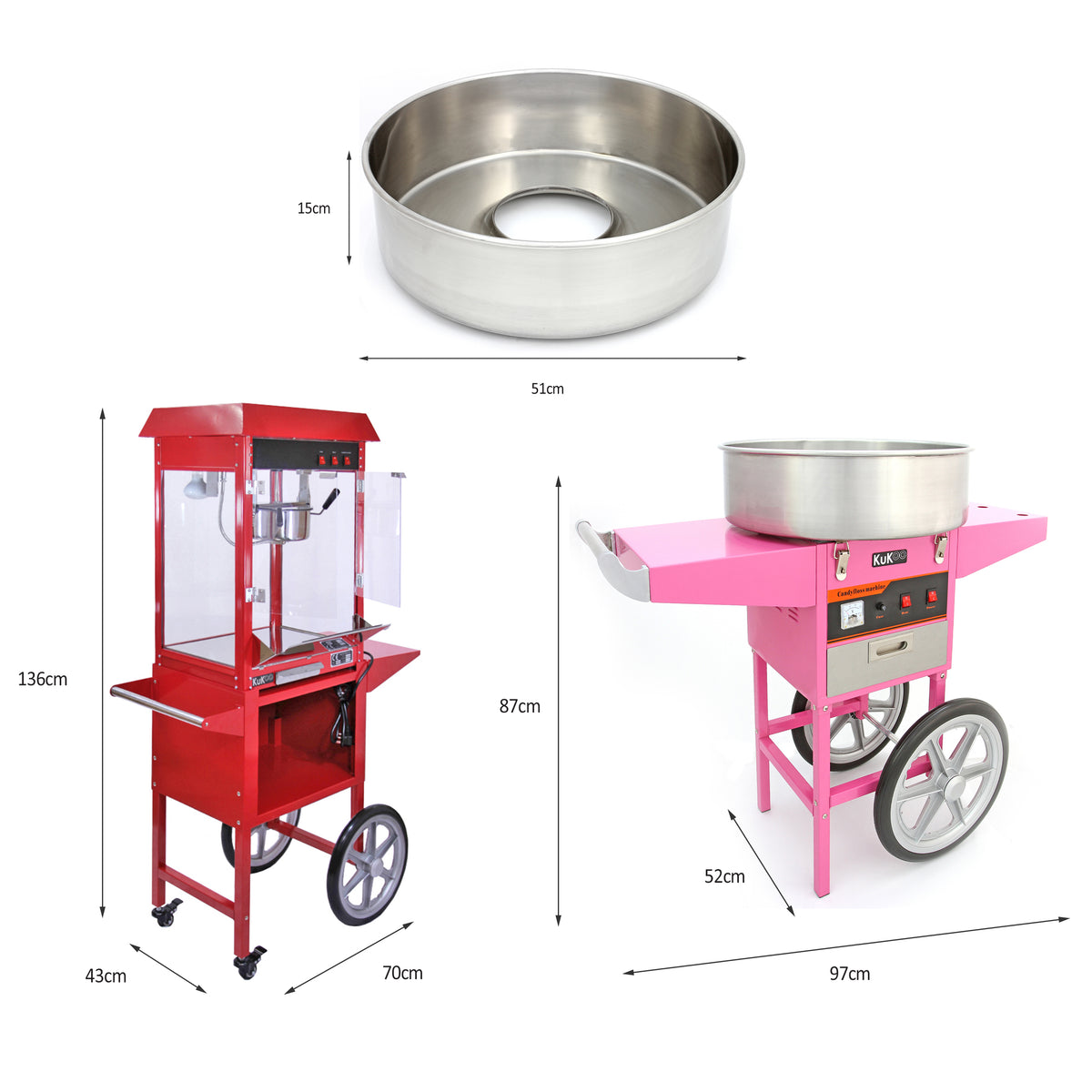 KuKoo 8oz Popcorn Machine & Candy Floss Machine with Carts