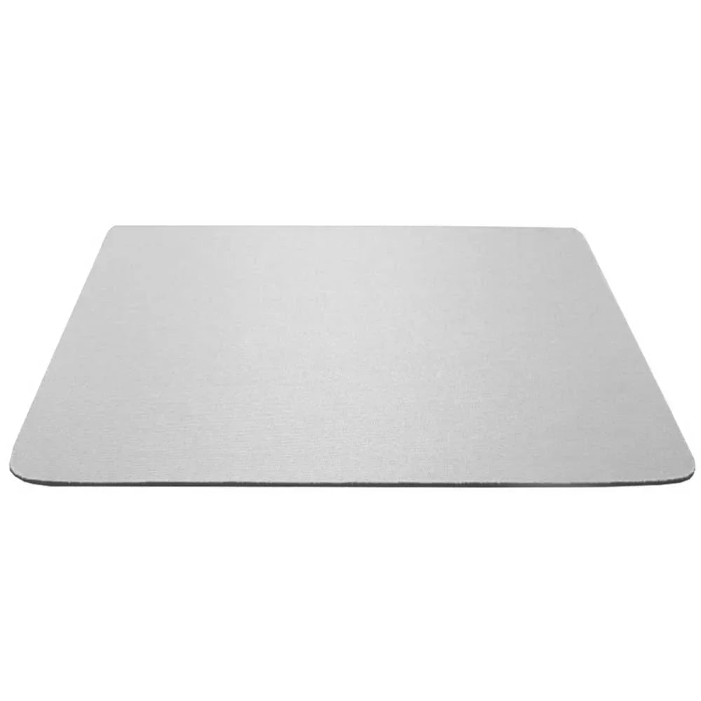 Gray rectangular mouse pad with rounded corners and smooth surface.