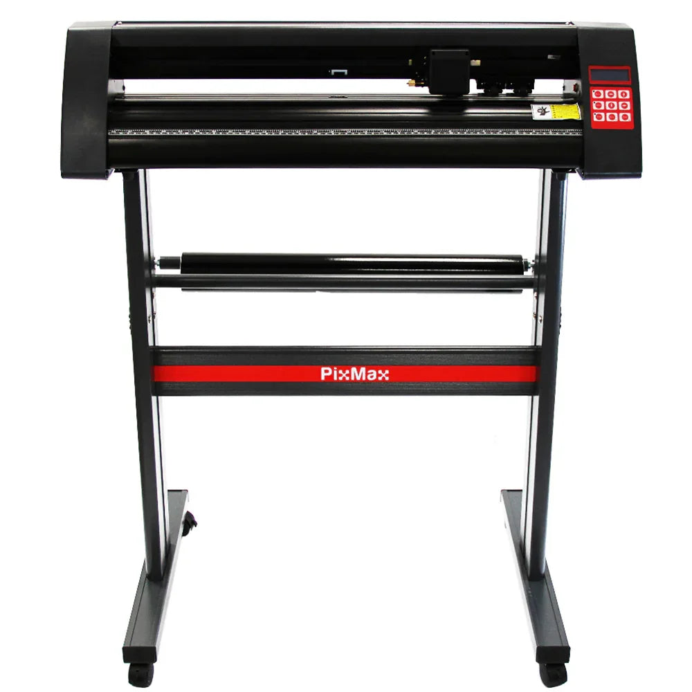 720mm vinyl cutter with sturdy black stand, featuring a sleek design, control panel, and a roller for smooth material feeding