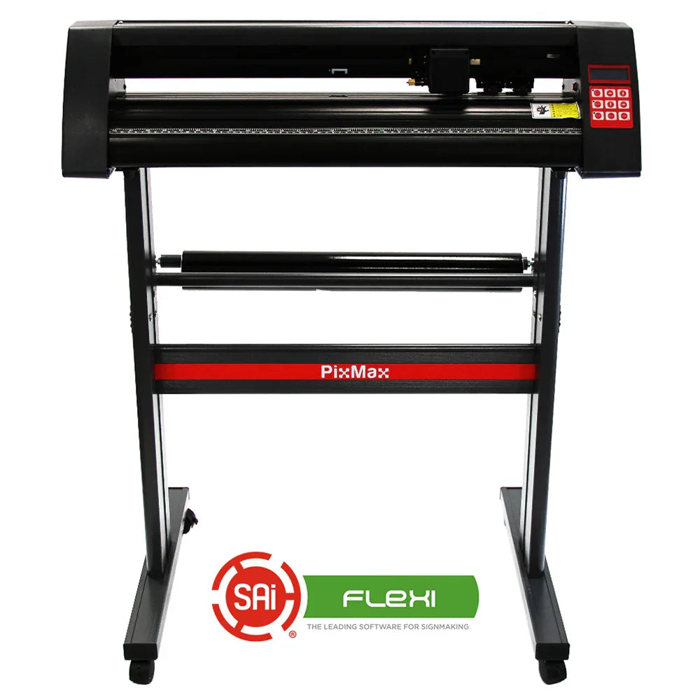 720mm vinyl cutter with a sleek black design, red accents, and a sturdy stand, ideal for precision cutting and crafting projects