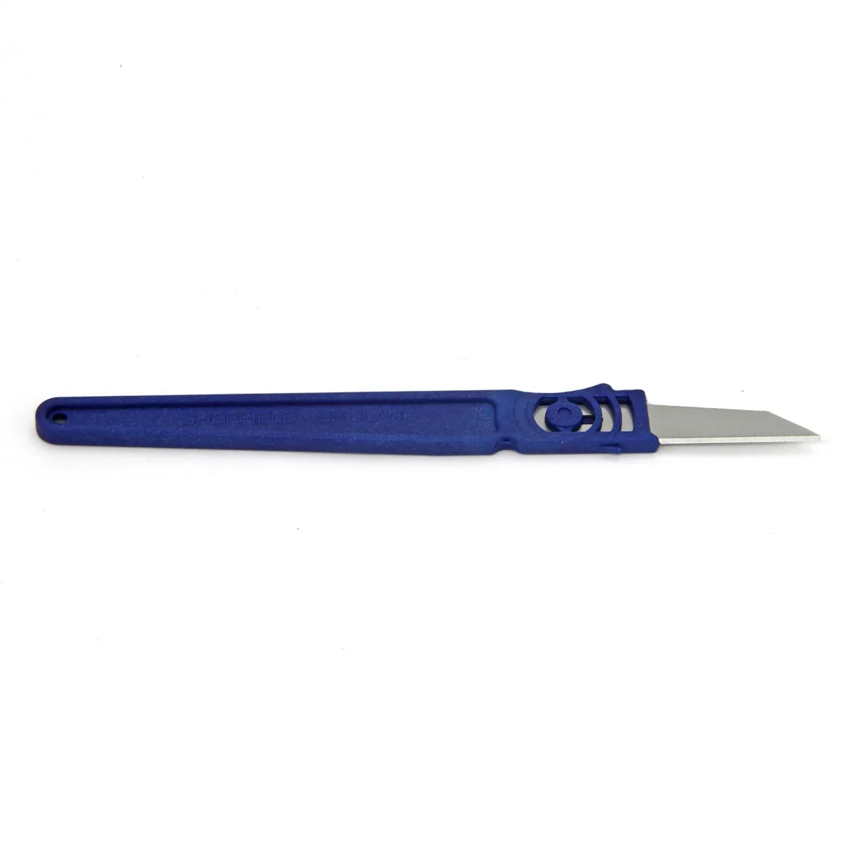 Blue precision craft knife with a textured handle and sharp blade, ideal for detailed cutting in vinyl projects