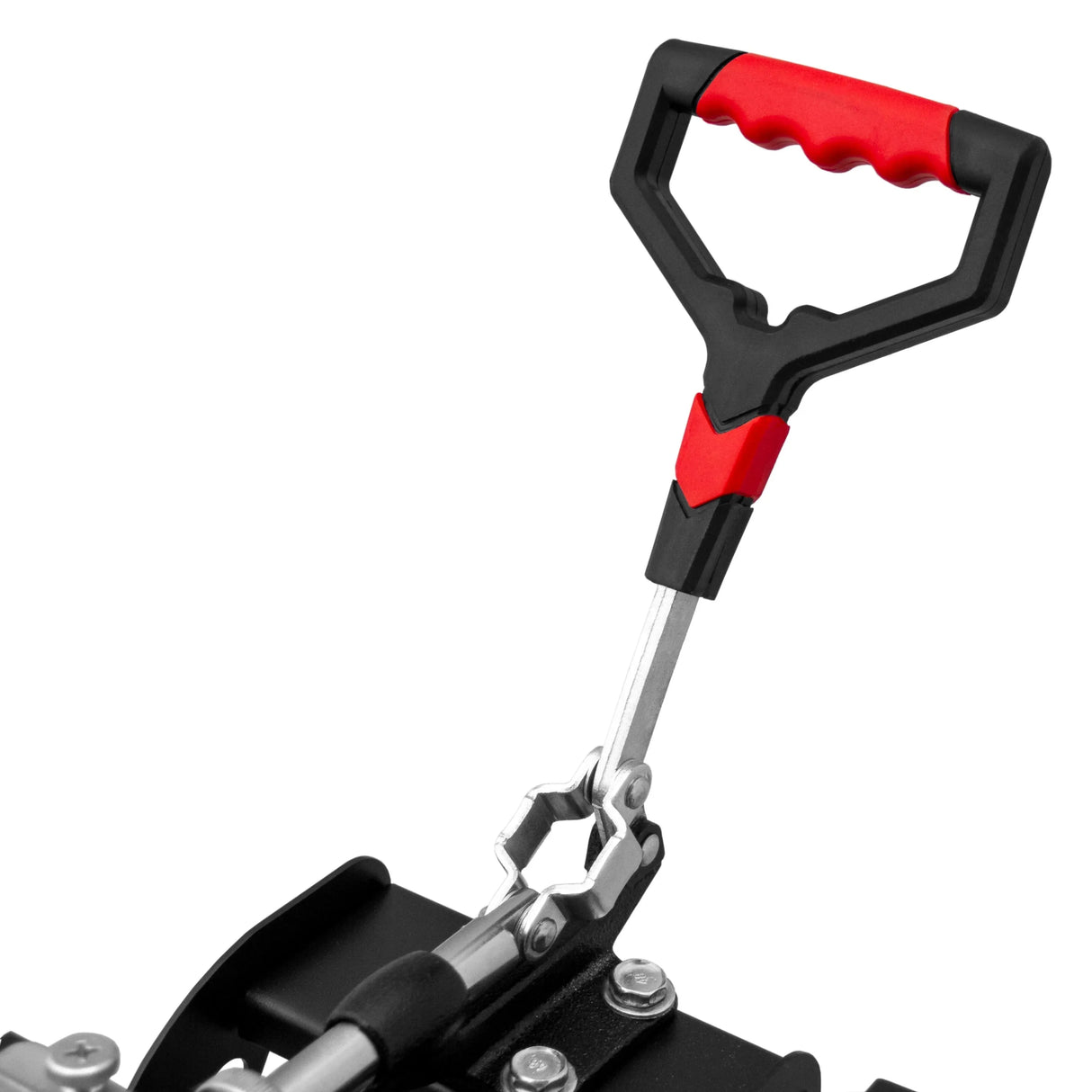 Sublimation mug press machine handle in black and red, featuring a sturdy grip and ergonomic design for easy operation