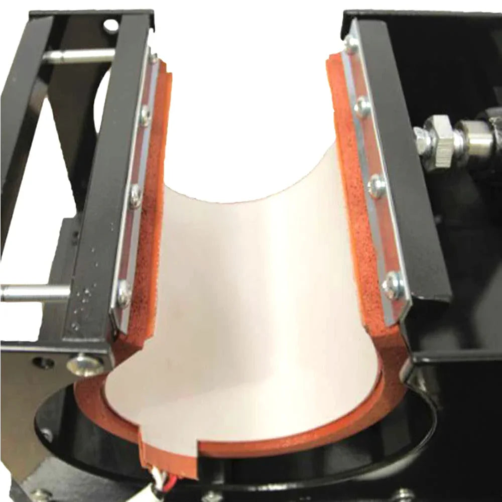 Close-up of the PixMax Sublimation Mug Press showing the heating element and inner padding designed for even heat distribution