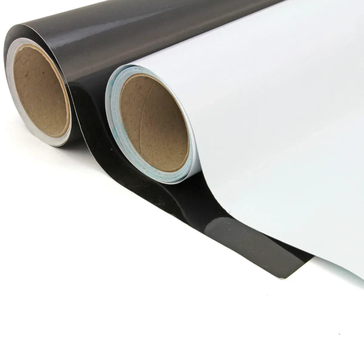 Black and white vinyl rolls for the 720mm vinyl cutter, showcasing glossy finish and smooth texture, ideal for crafting projects