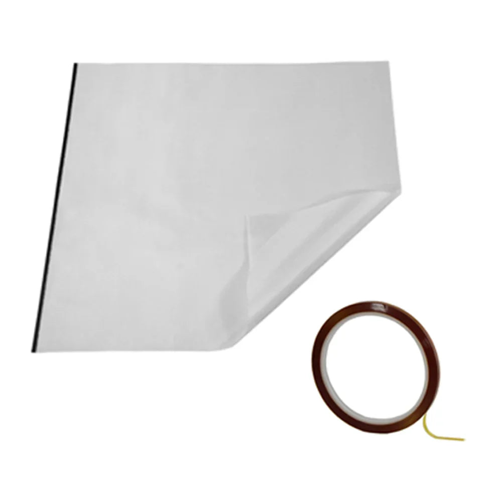 Sublimation heat press machine accessory, featuring a white Teflon sheet and brown adhesive tape for heat transfer projects