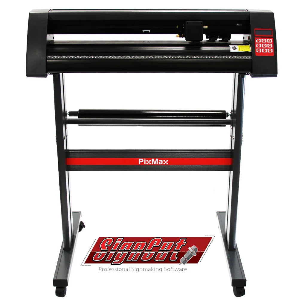 PixMax 72cm vinyl cutter with a sleek black design, red accents, and a sturdy stand, ideal for precision sign making and crafting