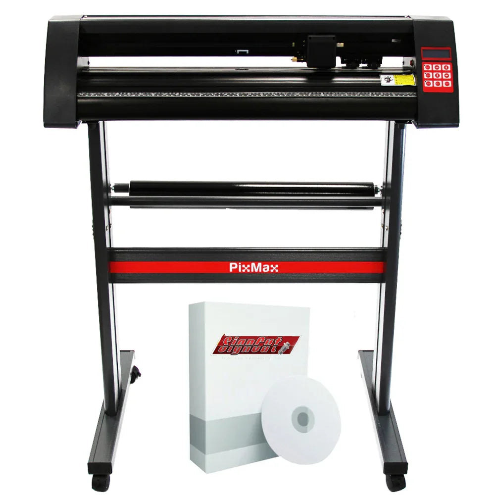 PixMax 72cm vinyl cutter with a sleek black design, featuring a digital control panel and included SignCut Pro software package