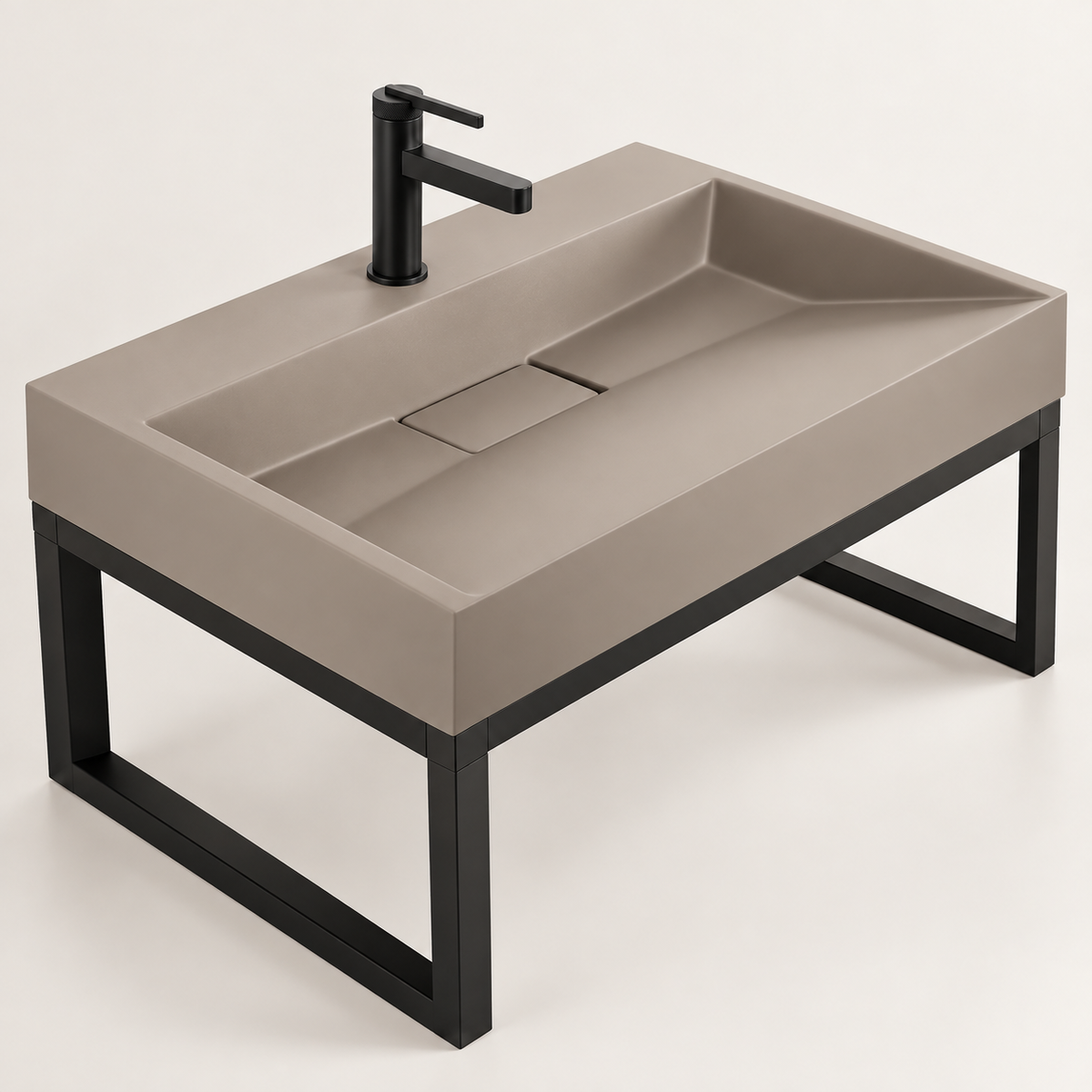 Rectangular Conglomerate Washbasin with Frame – Beige