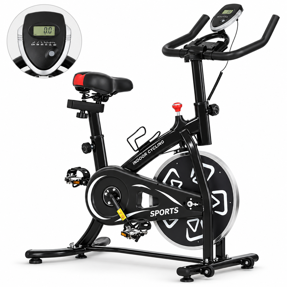 Indoor Exercise Bike with 6kg Flywheel and LCD Monitor – Black