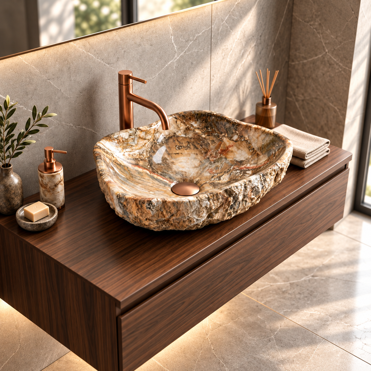 Asymmetrical Artificial Stone Countertop Basin – Canyon