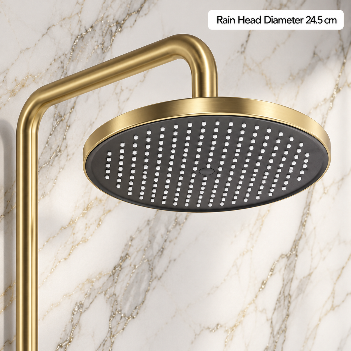 Premium Exposed Shower Set with Rainfall Head and Bath Spout – Brushed Gold
