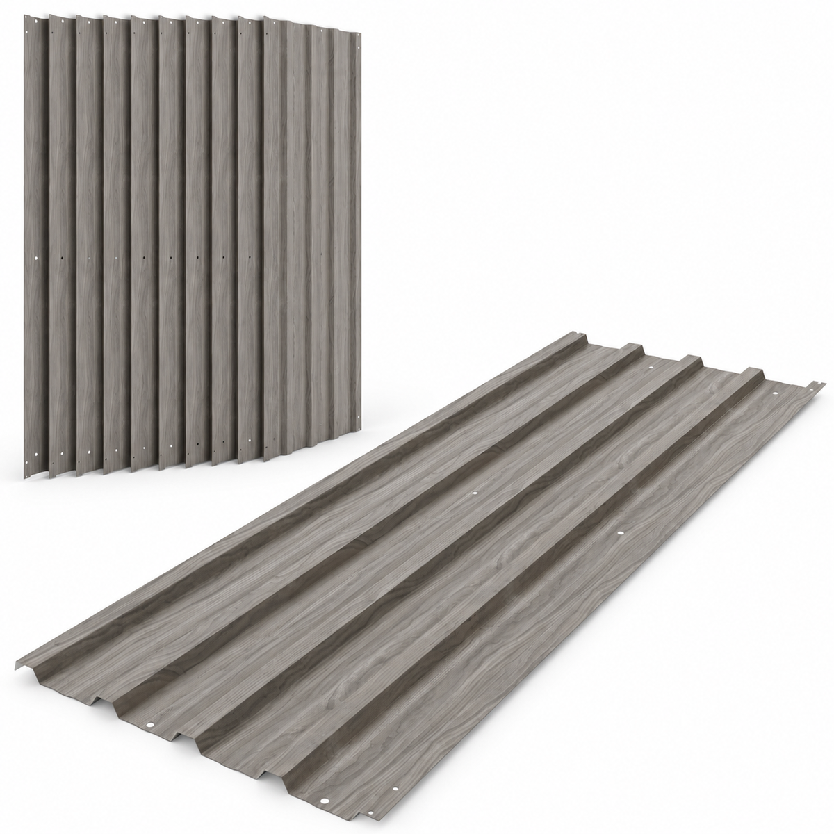 12 Pack Corrugated Galvanised Steel Roofing Sheets – Grey Wood Effect