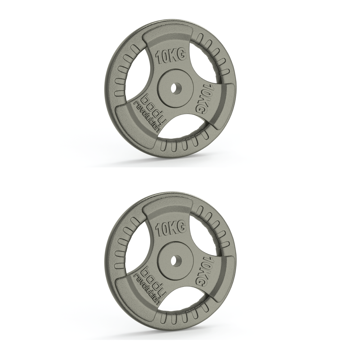 2x 10kg Cast Iron Weight Plates - 1" Standard Tri Grip