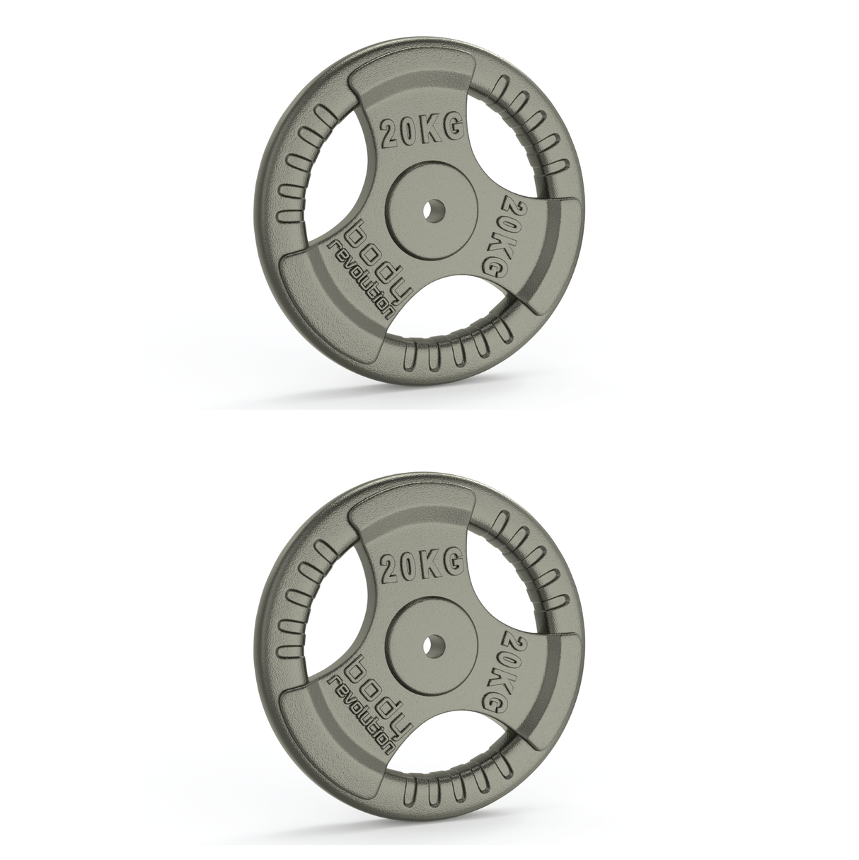 2x 20kg Cast Iron Weight Plates - 1" Standard Tri Grip