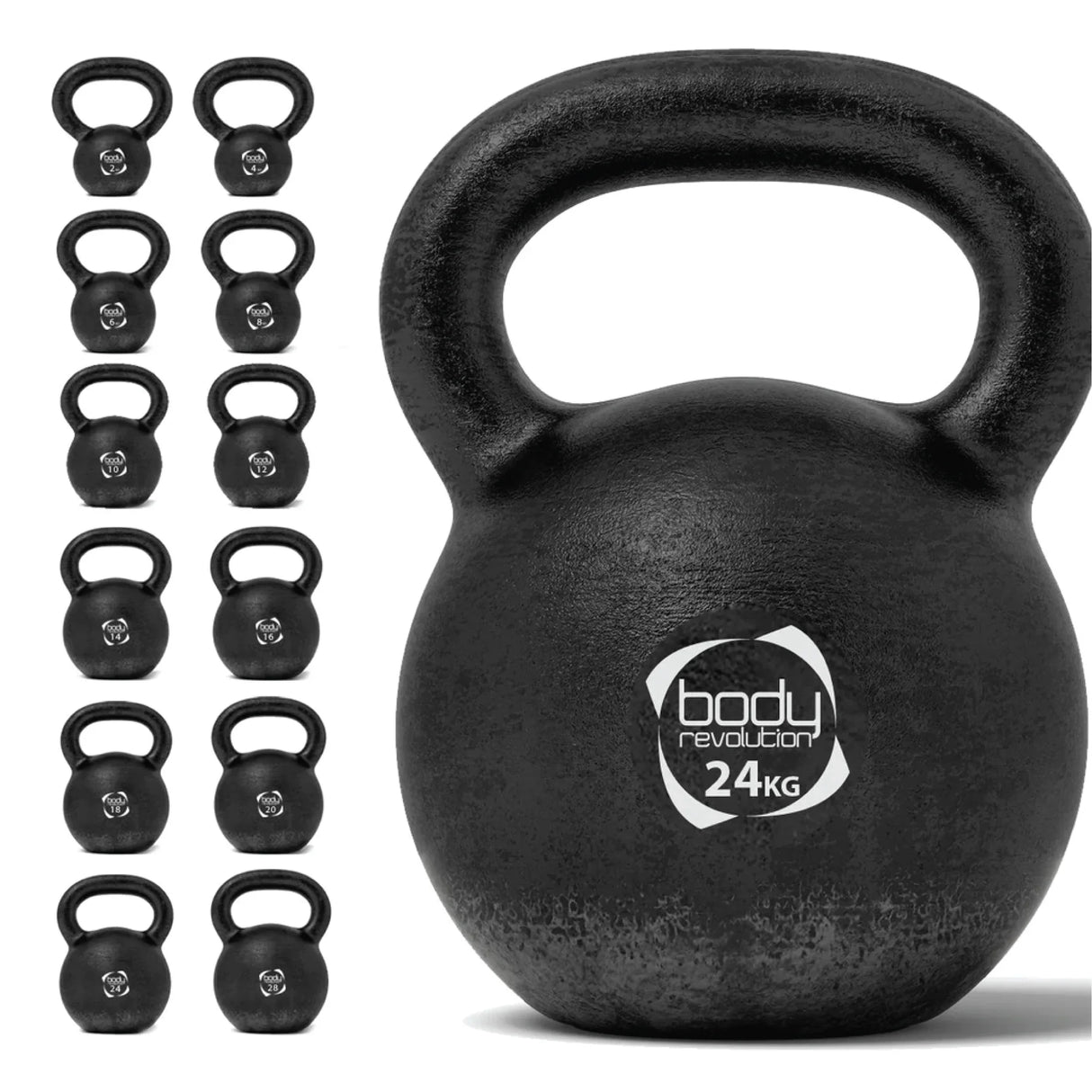 24 kg cast iron kettlebell with a textured black finish, featuring a wide handle for secure grip, ideal for strength training