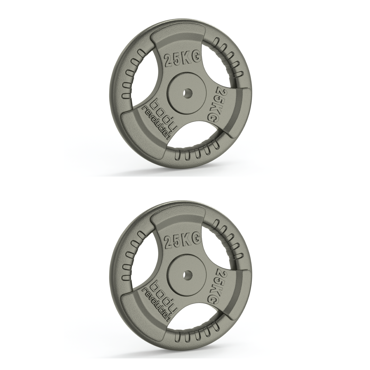 2x 25kg Cast Iron Weight Plates - 1" Standard Tri Grip