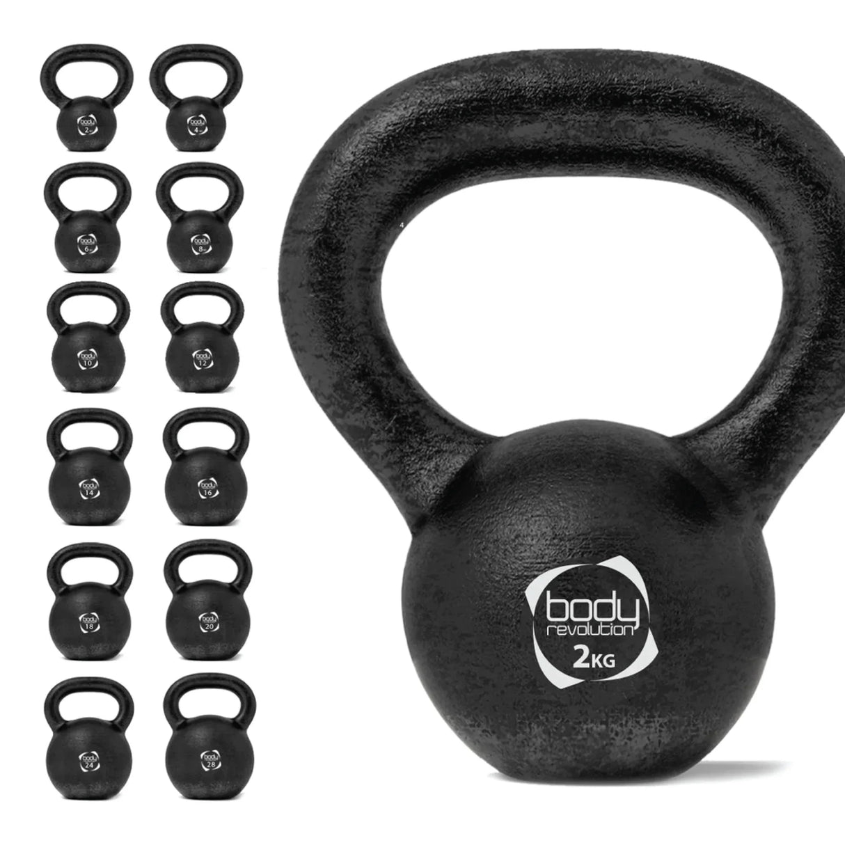 2 kg cast iron kettlebell with a textured black finish, featuring a wide handle for a secure grip, ideal for strength training