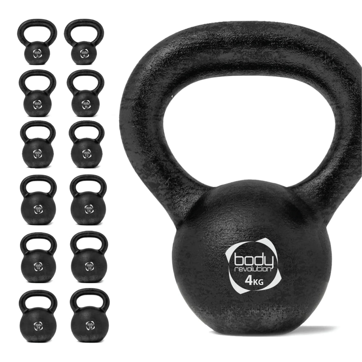 4 kg cast iron kettlebell with a textured black finish, featuring a wide handle for a secure grip, ideal for strength training