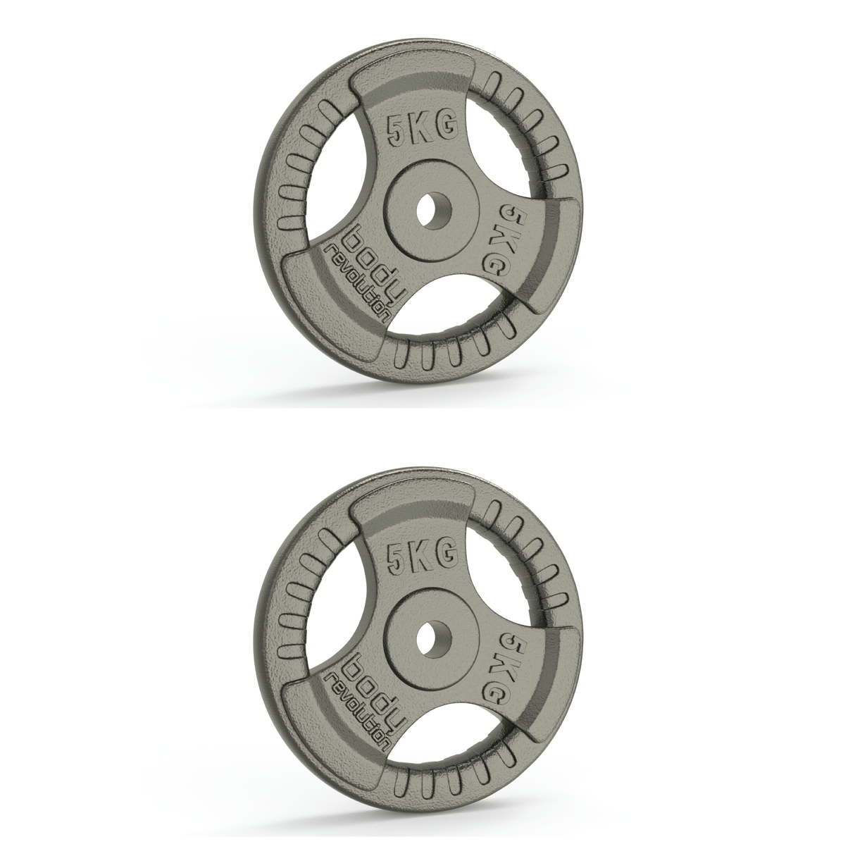 2x 5kg Cast Iron Weight Plates - 1" Standard Tri Grip