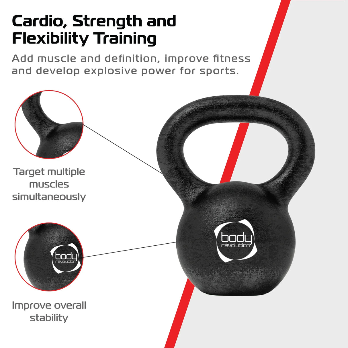 Black 6 kg cast iron kettlebell with a textured grip, designed for strength training, featuring a rounded body and sturdy handle
