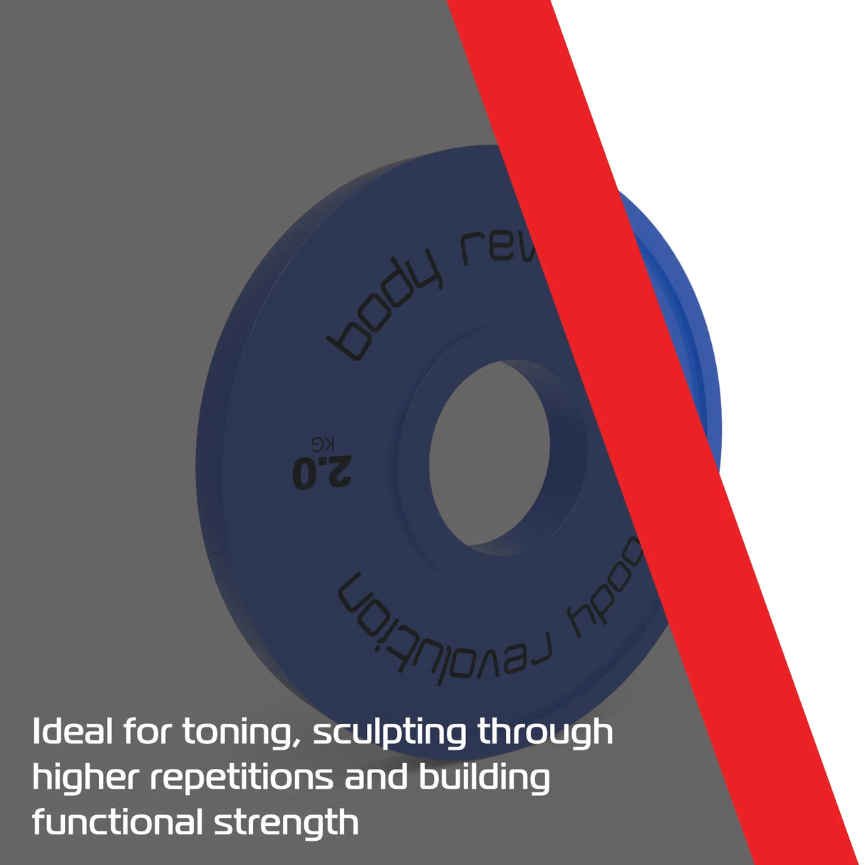 Blue 2kg fractional bumper plate with textured surface, designed for toning and functional strength training, featuring clear weight markings
