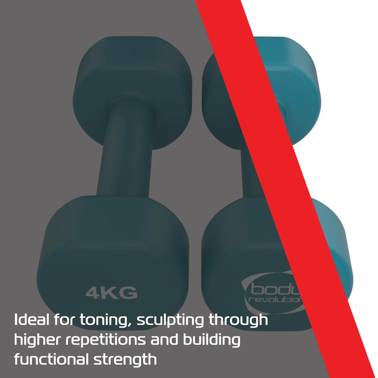 Bright blue 4KG neoprene dumbbells with a textured grip, perfect for toning and building functional strength during workouts
