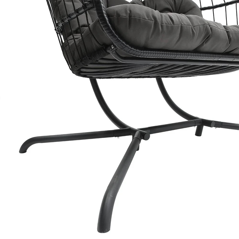 Hanging 2-Seater Egg Chair & Grey 3m LED Cantilever Parasol Bundle