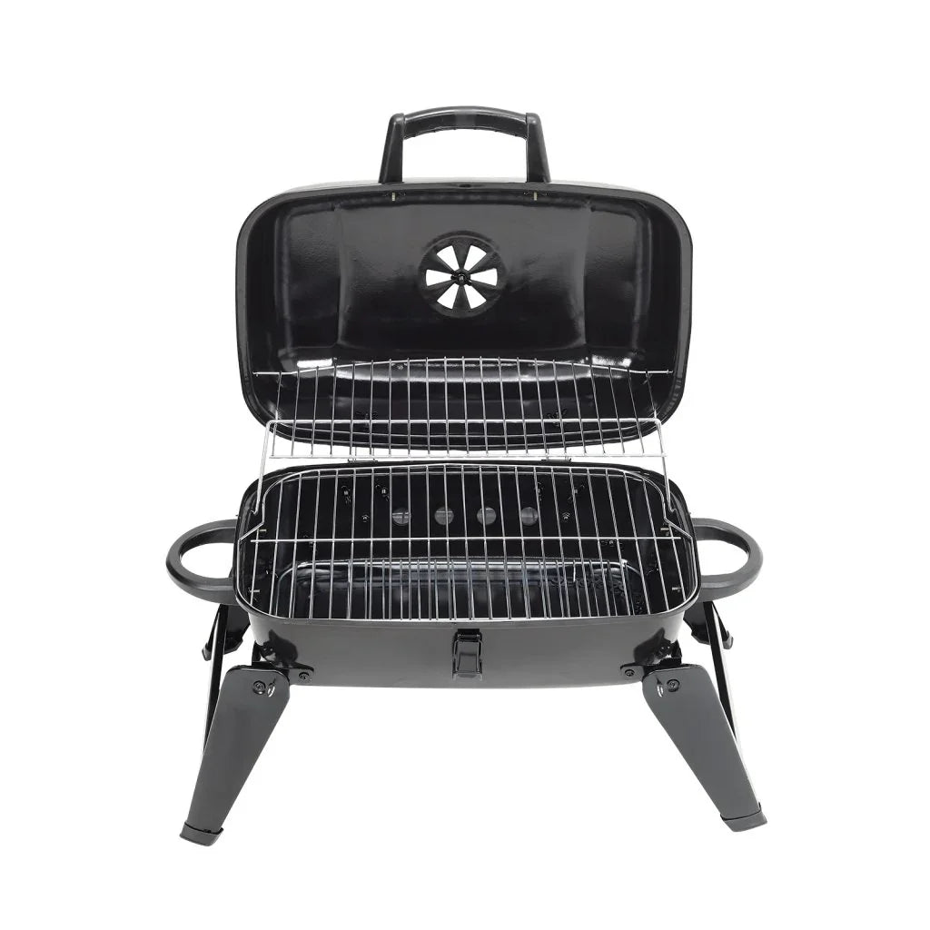 Black Rattan Patio Furniture Set & Portable Charcoal BBQ Grill Bundle