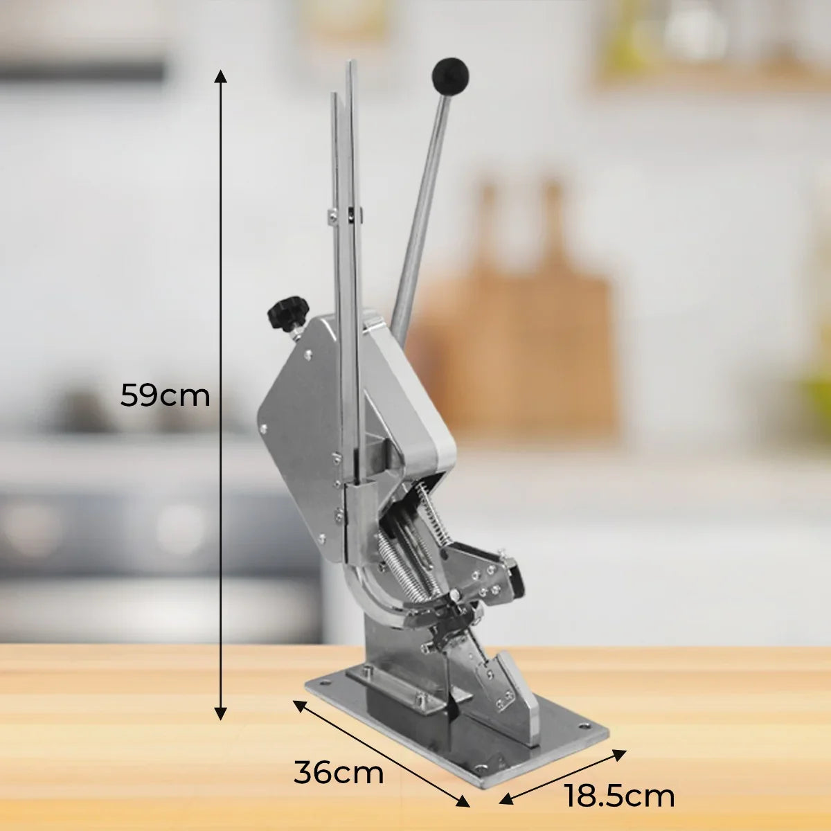 Kukoo Sausage Clipper in stainless steel, featuring adjustable levers, compact design, and precise dimensions for efficient sausage sealing