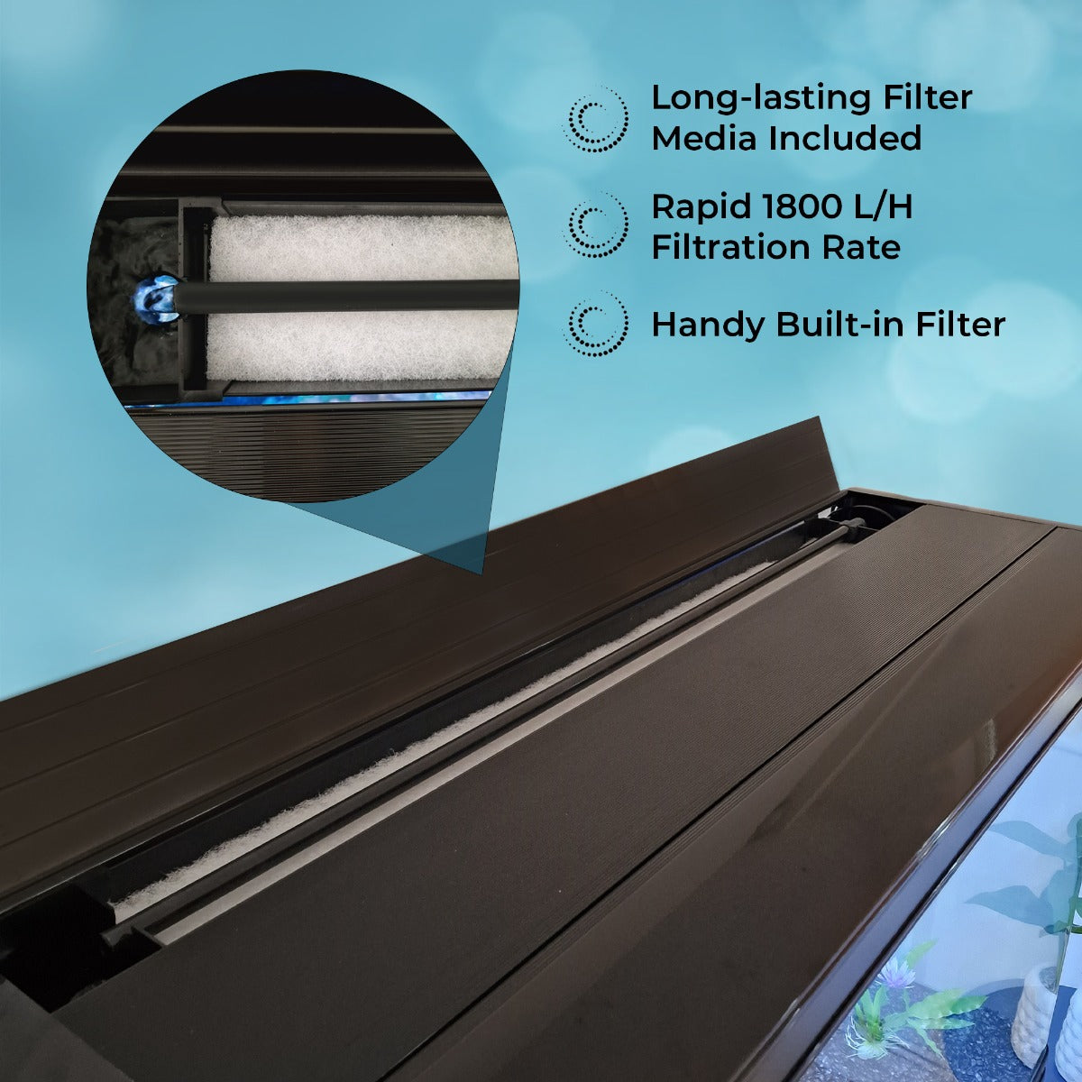 Aquarium Fish Tank & Cabinet with Complete Starter Kit - Black Tank & Blue Gravel