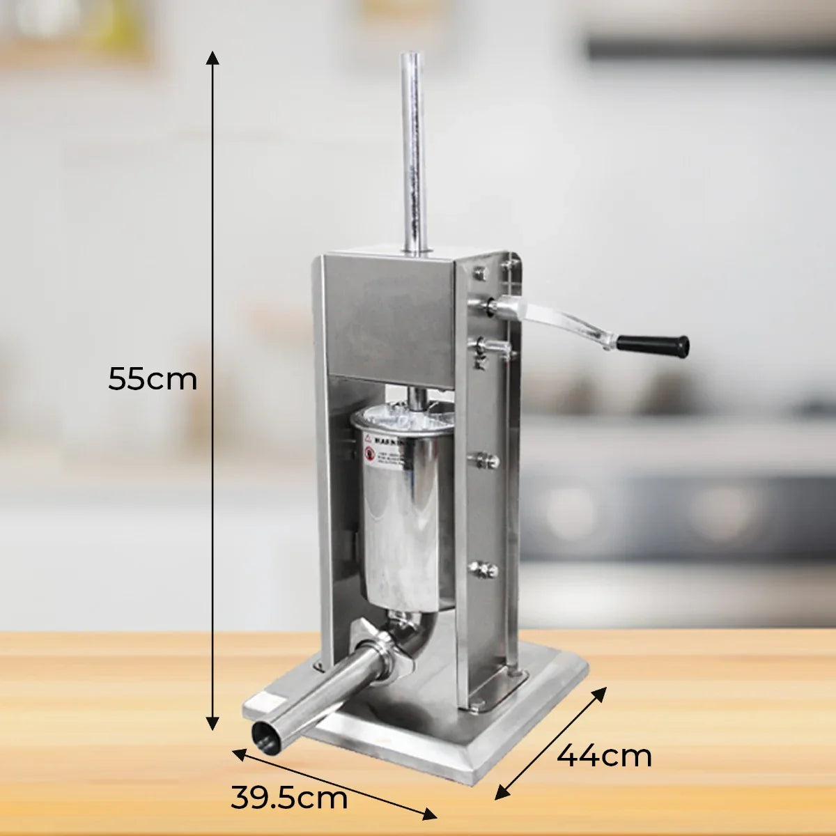 Kukoo 3 Litre Sausage Stuffer in stainless steel with a sleek design, featuring a sturdy base and clear measurement markings