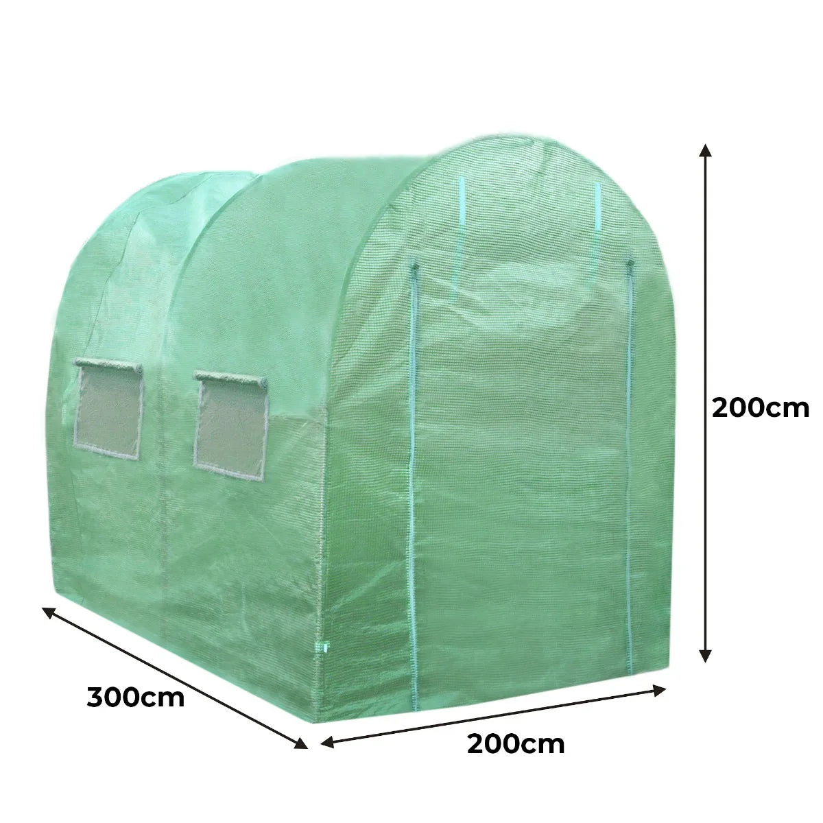 Green polytunnel greenhouse, 3m x 2m, featuring a sturdy 25mm frame, mesh windows, and a durable, weather-resistant cover