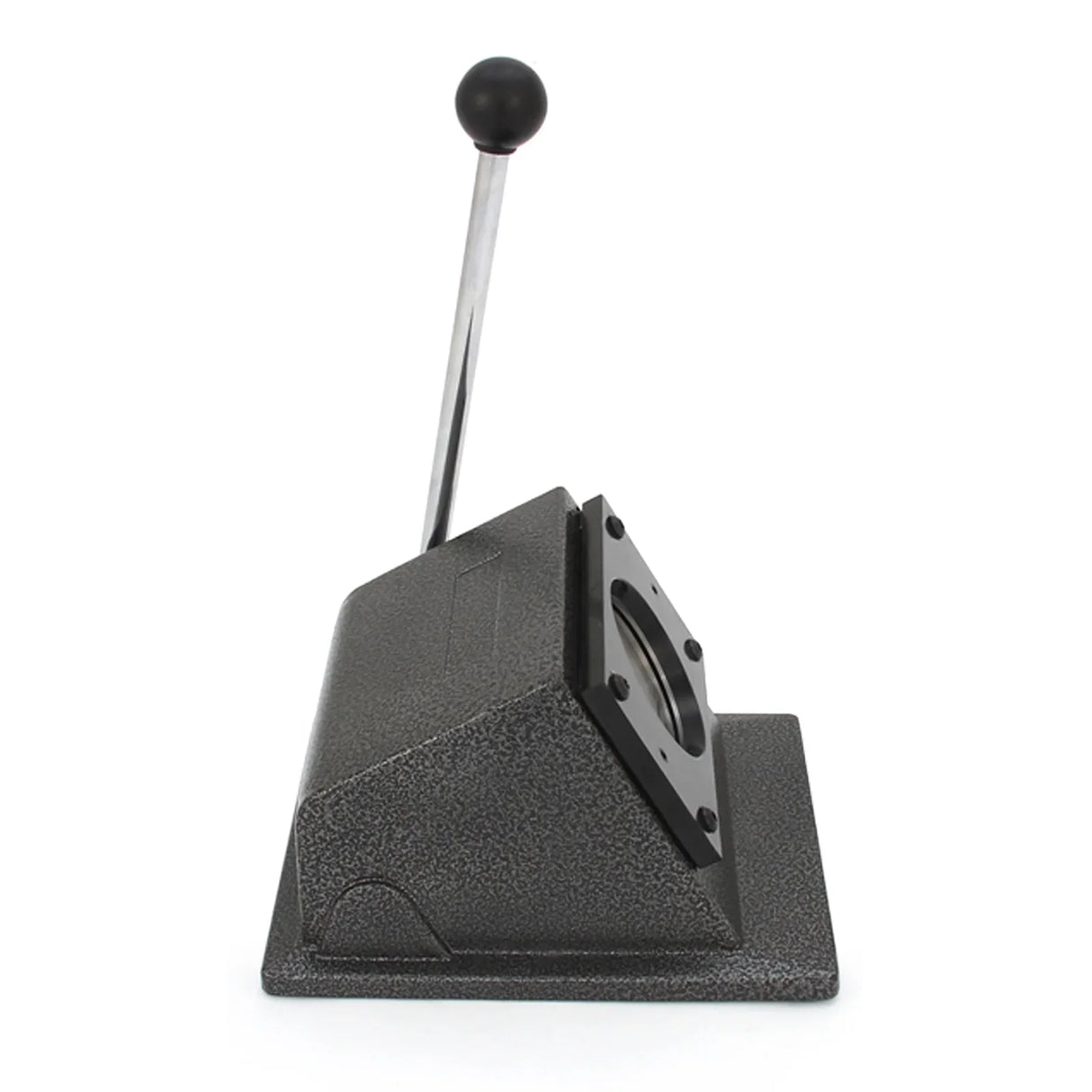PixMax 25mm badge press and cutter with a sturdy black base, chrome lever, and textured grip for easy badge creation