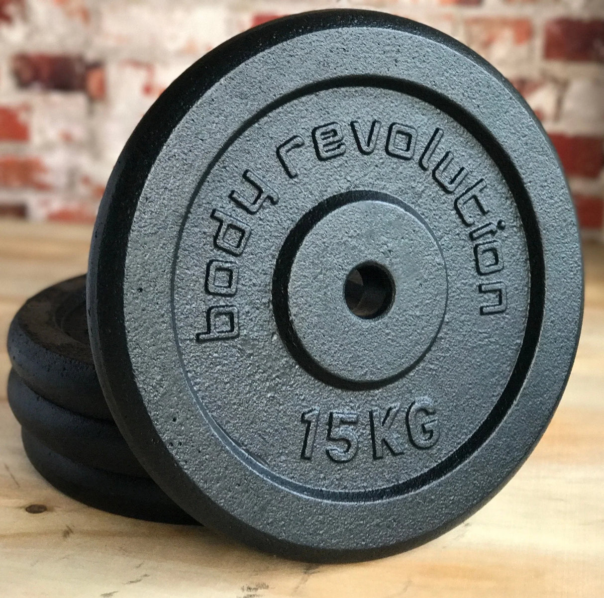 15KG cast iron weight plate with textured surface and bold lettering, ideal for strength training and fitness routines