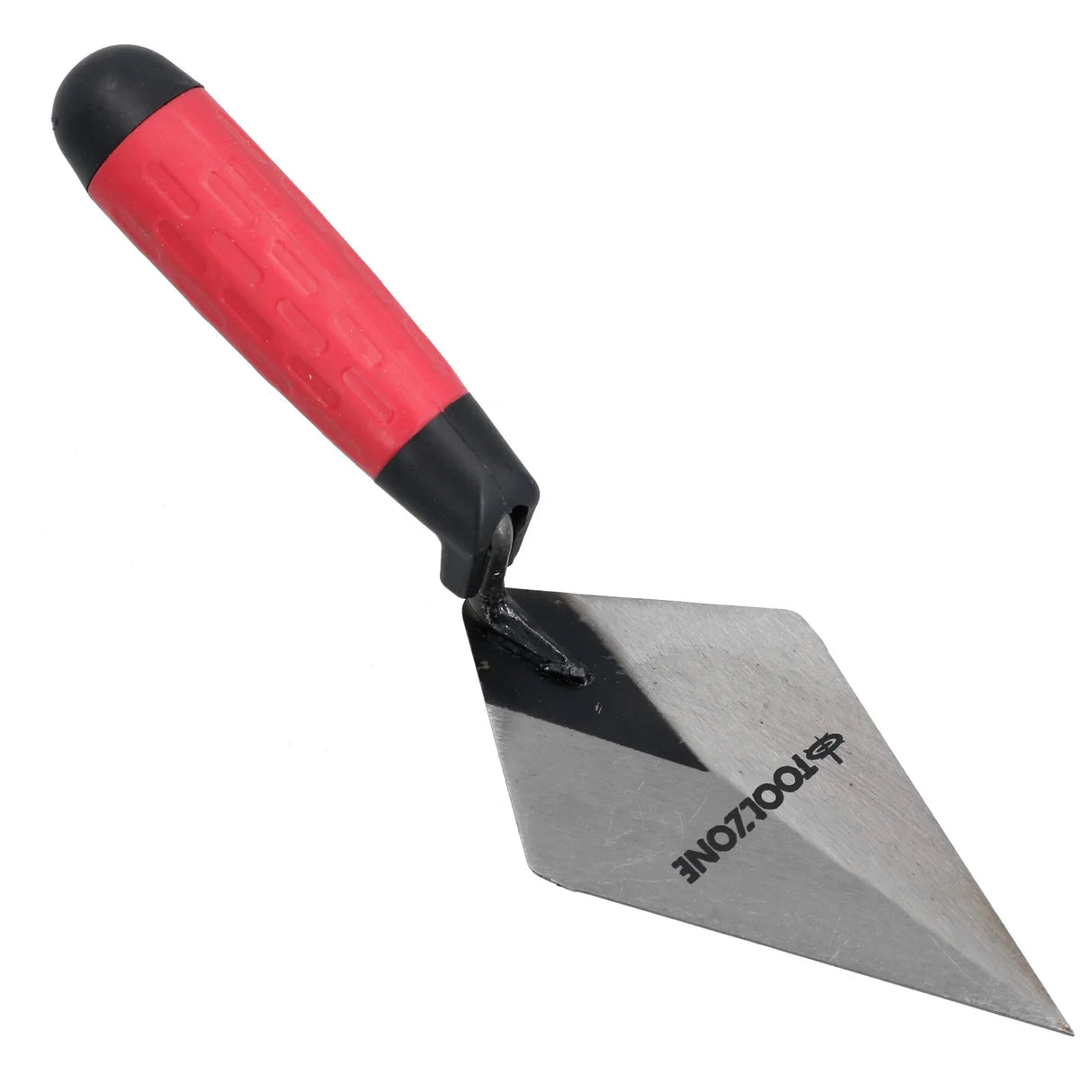 Stainless steel trowel with a red rubber grip handle, ideal for precision work with the 70L T-Mech Electric Cement Mixer