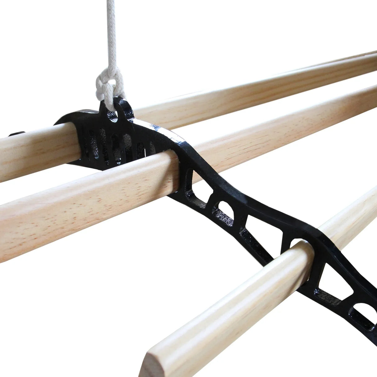 Ceiling pulley clothing airer in black, featuring sturdy wooden rods and a sleek design for efficient drying and space-saving