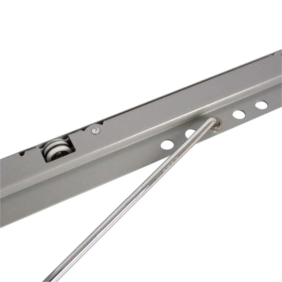 Right-hand pull-out drawer rail for KuKoo corner kitchen cupboard, featuring a smooth silver finish and sturdy metal construction