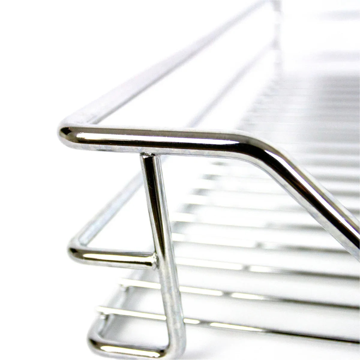 Stainless steel pull-out drawer for KuKoo corner kitchen cupboard, featuring a sleek design with smooth, shiny finish and sturdy construction