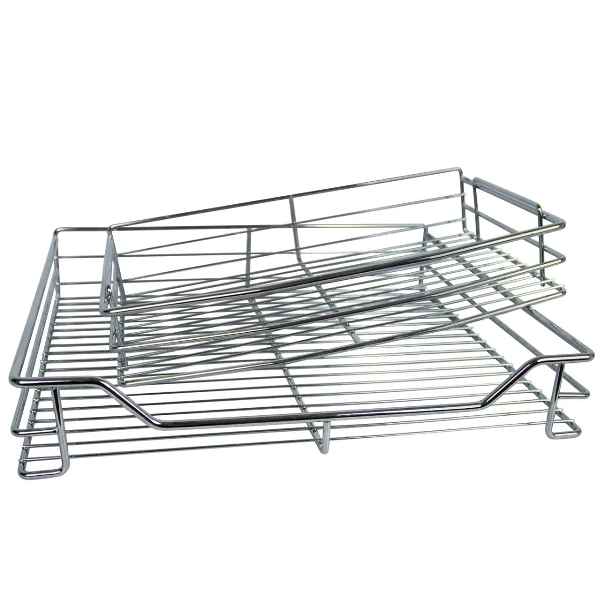 KuKoo corner kitchen cupboard pull-out drawers in chrome finish, featuring a sleek, modern design with sturdy wire construction