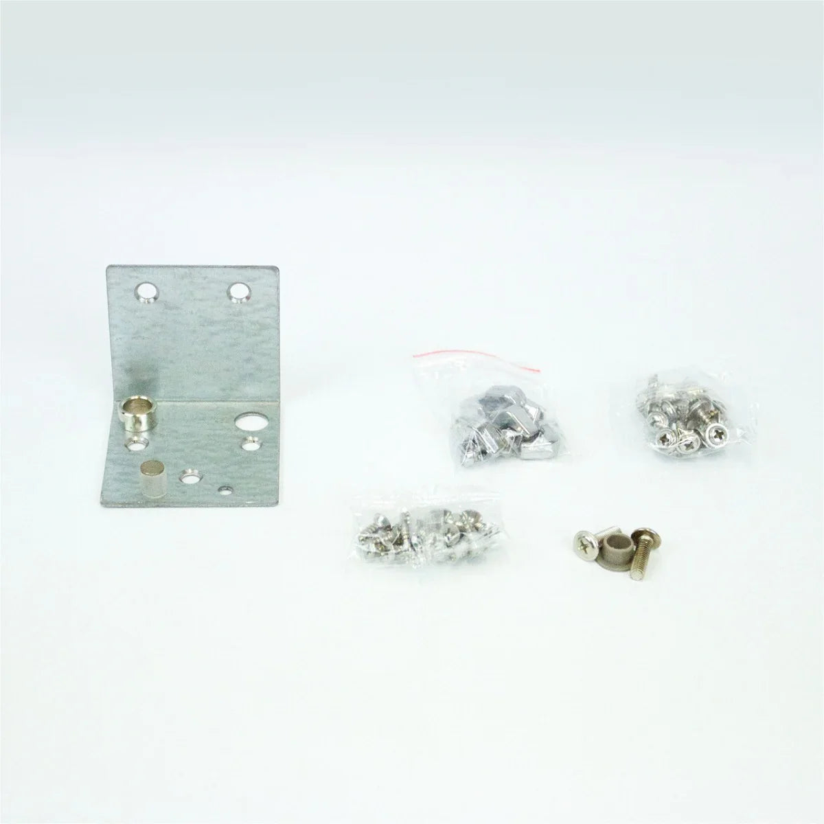 Left-hand corner kitchen cupboard pull-out drawer hardware set, featuring metal brackets, screws, and connectors in clear packaging