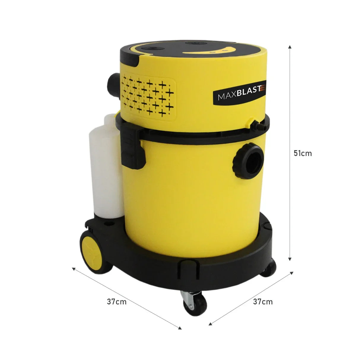 MAXBLAST Wet and Dry Vacuum Cleaner in bright yellow, featuring a sturdy design, large wheels, and a 20L capacity for versatile cleaning