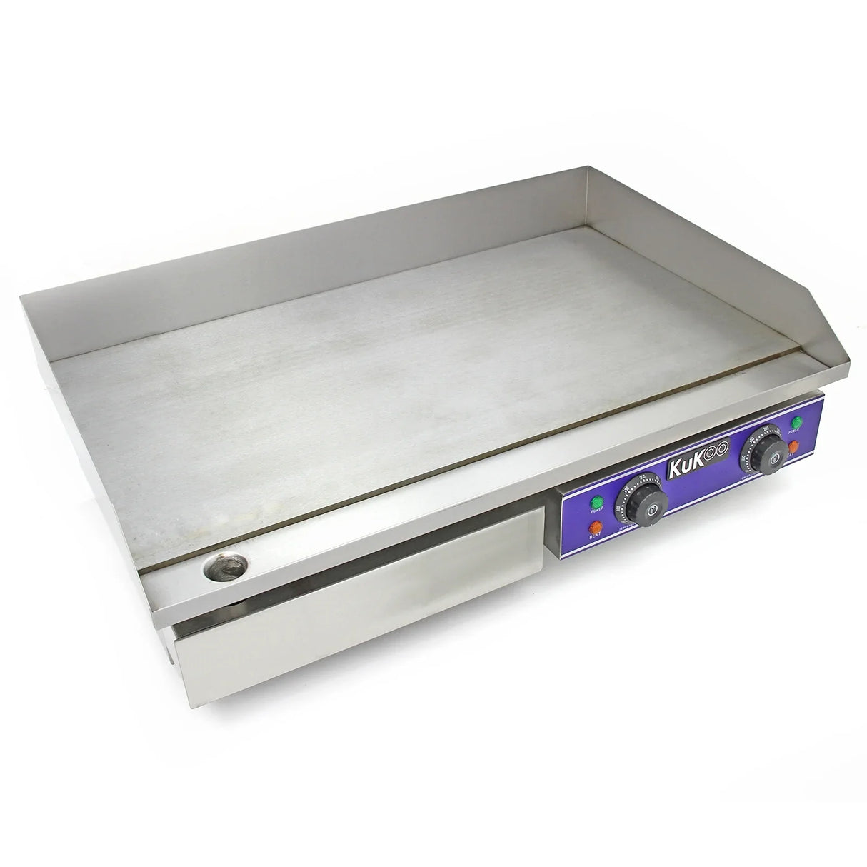 KuKoo 70cm wide electric griddle with a smooth stainless steel cooking surface and adjustable temperature controls for versatile cooking