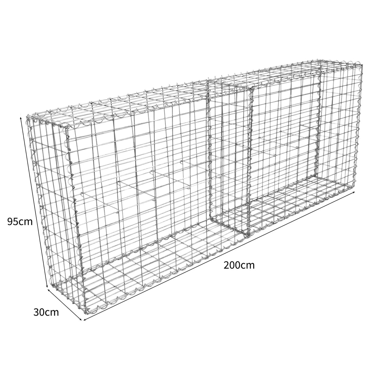 Galvanized steel gabion baskets, 100 x 95 x 30cm, featuring a sturdy wire mesh design for landscaping and erosion control, sold in a 2 pack